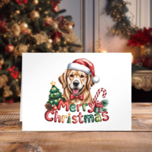 Cartão De Festividades Natal adorável com Aquarela e Retriever Dourado