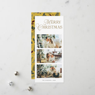 Cartão De Festividades Natal Água-forte Botânico Dourado Elegante Foto