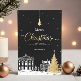 Cartão De Festividades Natal Alegre Caligráfico Dourado e Preto