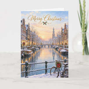 Cartão De Festividades Natal Alegre Canal de Inverno de Amesterdão