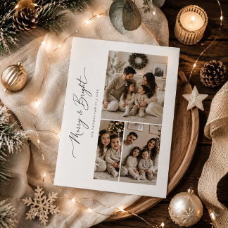Cartão De Festividades Natal Alegre e Brilhante com Três Fotos