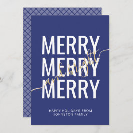 Cartão De Festividades Natal alegre e brilhante em xadrez azul marinho