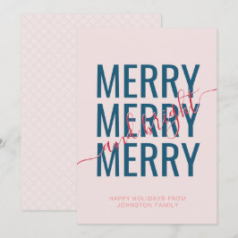 Cartão De Festividades Natal alegre e brilhante rosa bege xadrez