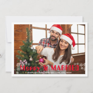 Cartão De Festividades Natal Alegre e Casado Foto de Pinheiro com Flocos