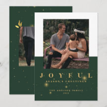 Natal alegre em verde e dourado com duas fotos