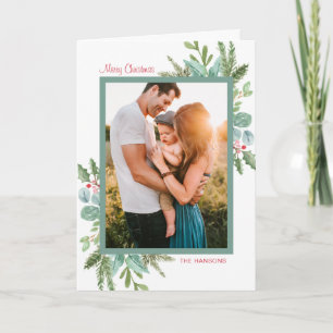 Cartão De Festividades Natal Alegre Fotografia de Vegetação em Aquarela R