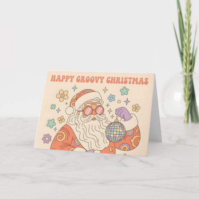 Cartão De Festividades Natal Alegre Papai Noel Retro Groovy  (Frente)