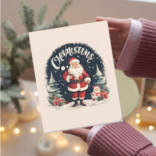 Cartão De Festividades Natal Alegre Rústico & O Motivo de Papai Noel