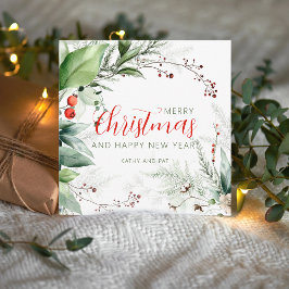 Cartão De Festividades Natal Alegre Vegetação Aquarela Festiva