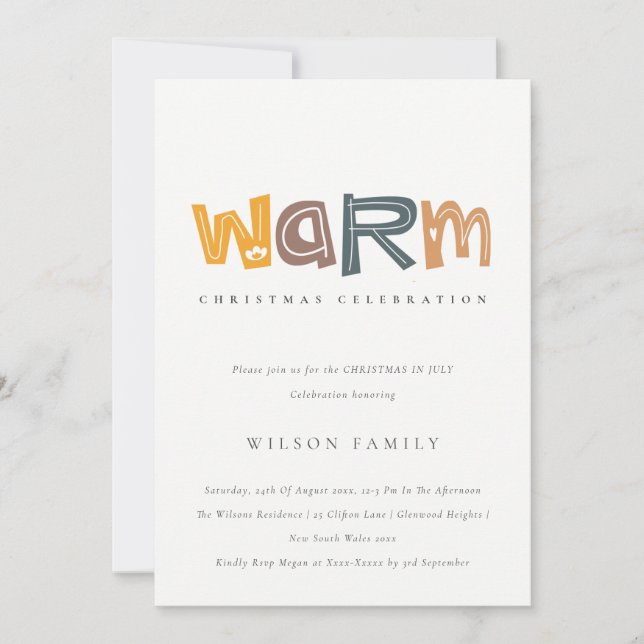 Cartão De Festividades Natal Amarelo Laranja Quente no Festa de julho Con (Frente)