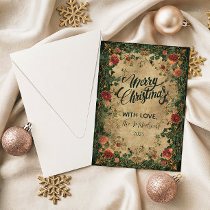 Cartão De Festividades Natal Amaryllis Holly Vintage