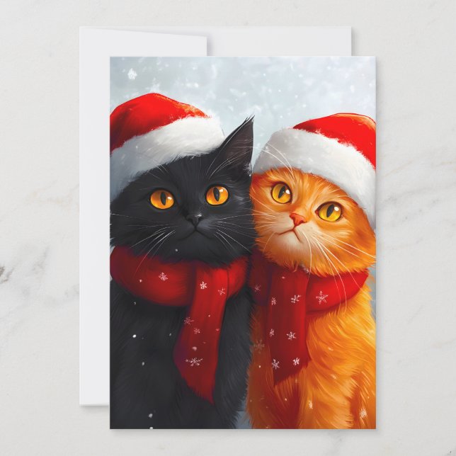 Cartão De Festividades Natal Amor de Inverno Meowy (Frente)