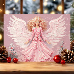 Cartão De Festividades Natal Anjo Rosa Festivo Elegante