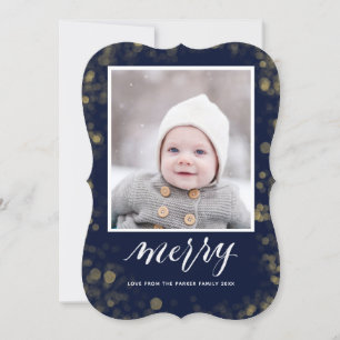 Cartão De Festividades Natal - Ano Novo Confetti Foto Elegante Dourada