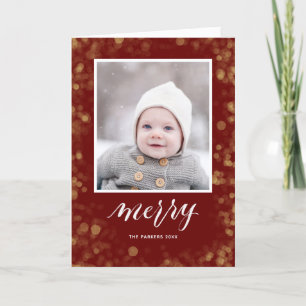 Cartão De Festividades Natal - Ano Novo Confetti Foto Elegante Dourada