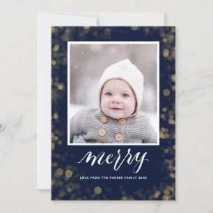 Cartão De Festividades Natal - Ano Novo Confetti Foto Elegante Dourada