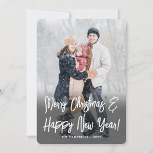 Cartão De Festividades Natal & Ano Novo Script Branco Escovado 2 Foto