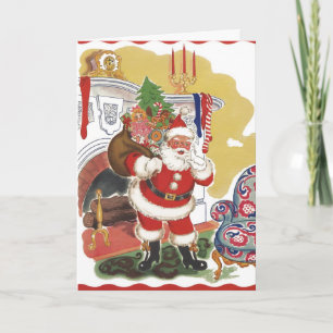 Cartão De Festividades Natal Antigo, Alegre Papai Noel com Presentes