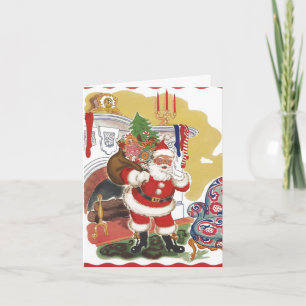 Cartão De Festividades Natal Antigo, Alegre Papai Noel com Presentes