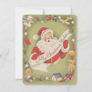 Cartão De Festividades Natal Antigo Alegria Papai Noel Verificando Sua Li