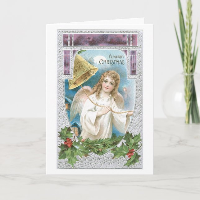 Cartão De Festividades Natal antigo, Angel (Frente)