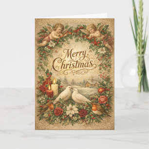 Cartão De Festividades Natal Antigo Anjo Querubim Alegre