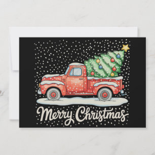 Cartão De Festividades Natal Antigo Caminhão Vermelho Clássico Vintage Fe