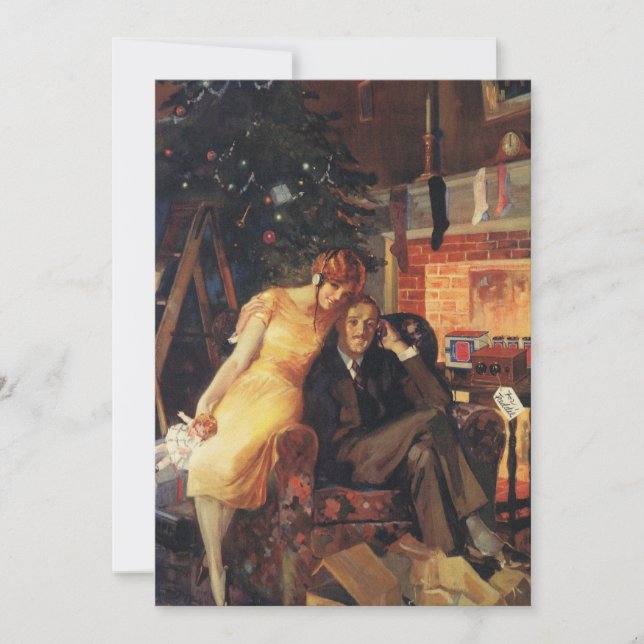 Cartão De Festividades Natal Antigo, Casal de Amor e Romance (Frente)