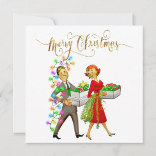 Cartão De Festividades Natal Antigo Casal dos Anos 50