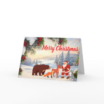 Natal Antigo com Santa Nevado e Animais da Florest