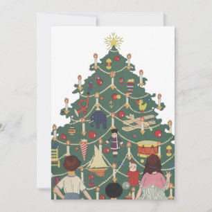 Cartão De Festividades Natal Antigo Crianças ao Redor de uma Árvore Decor