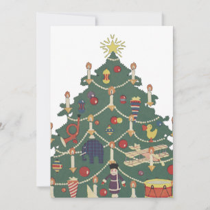 Cartão De Festividades Natal Antigo Crianças ao Redor de uma Árvore Decor