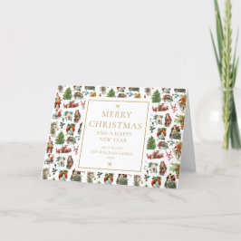 Cartão De Festividades Natal Antigo Elegante Dourado