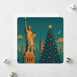 Cartão De Festividades Natal Antigo em Nova York – Estátua da Liberdade