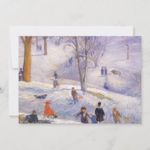 Cartão De Festividades Natal Antigo, Esquiando, Glackens Central Park