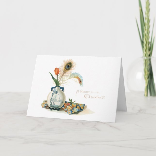 Cartão De Festividades Natal antigo, estilo oriental (Frente)