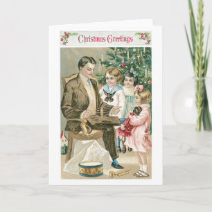 Cartão De Festividades Natal antigo, Família