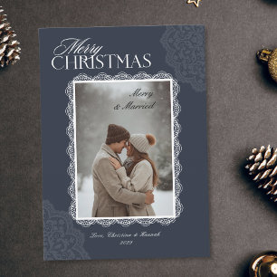 Cartão De Festividades Natal Antigo Feliz Branco Renda Merry & Casados