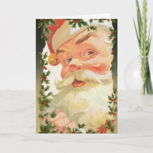 Cartão De Festividades Natal Antigo, Folhas de Azevim Vitoriano Bagas