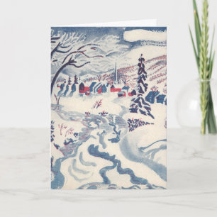 Cartão De Festividades Natal Antigo, Paisagem Invernal de Aldeia na Neve