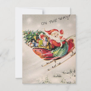 Cartão De Festividades Natal Antigo Papai Noel a Caminho