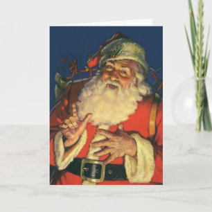 Cartão De Festividades Natal Antigo, Papai Noel Alegre com Brinquedos