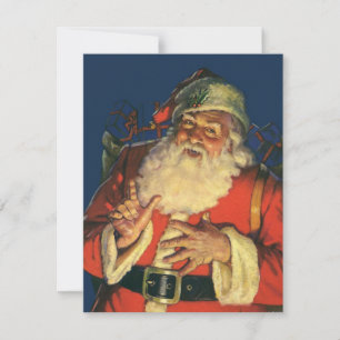 Cartão De Festividades Natal Antigo, Papai Noel Alegre com Brinquedos