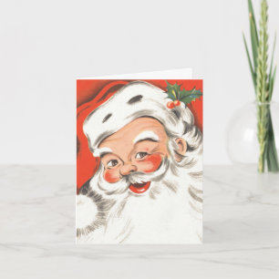 Cartão De Festividades Natal Antigo, Papai Noel Alegre com Sorriso