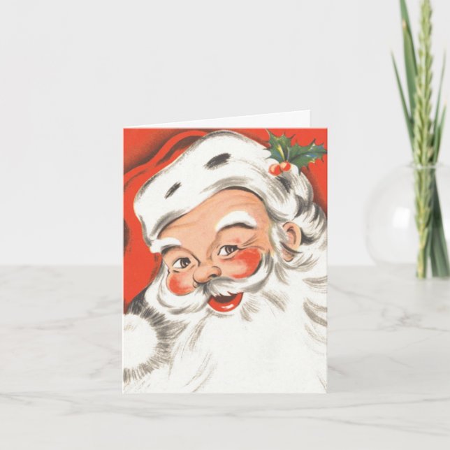 Cartão De Festividades Natal Antigo, Papai Noel Alegre com Sorriso (Frente)