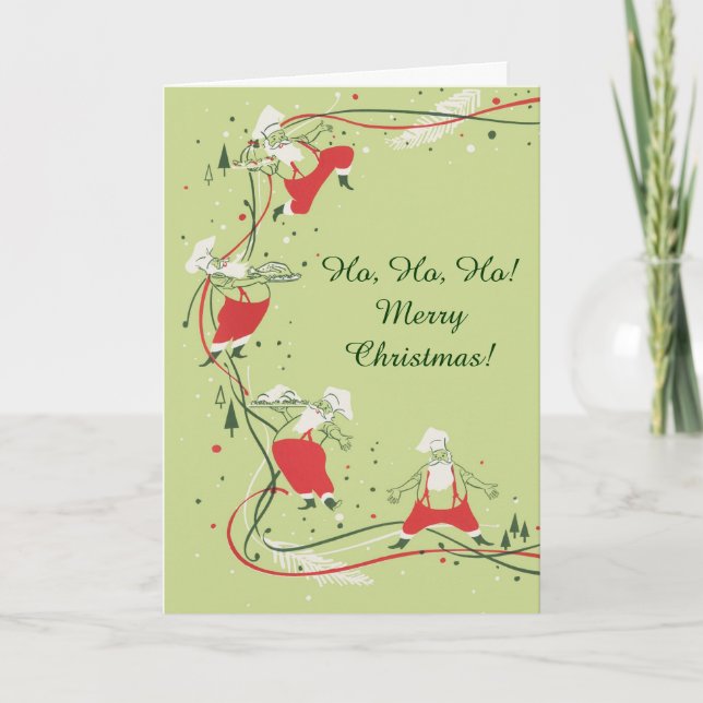 Cartão De Festividades Natal Antigo, Papai Noel Chef com Jantar (Frente)