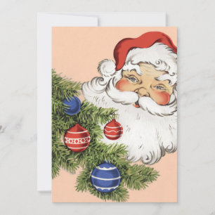 Cartão De Festividades Natal Antigo Papai Noel com Enfeites de Árvore