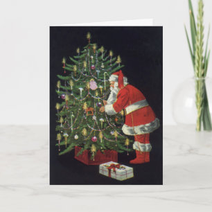 Cartão De Festividades Natal Antigo, Papai Noel com Presentes