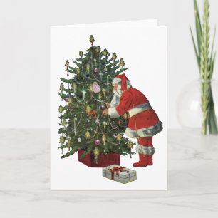 Cartão De Festividades Natal Antigo, Papai Noel com Presentes