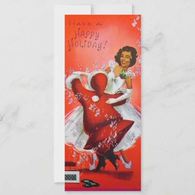 Cartão De Festividades Natal Antigo Papai Noel Dançando Com Mulheres (Frente)